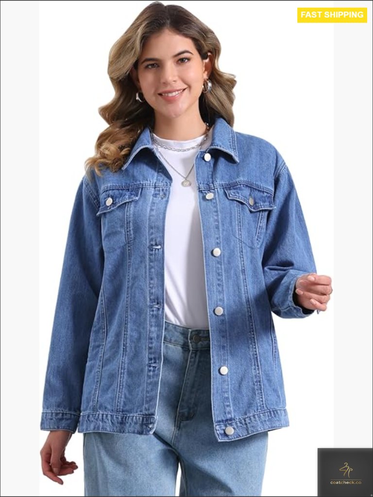 Button Front Long Jean Jacket Oversized Denim Shacket Pocket Detail